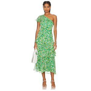 ASTR the Label Victoriana Dress Green Floral One Shoulder Size XS $138 [jb]